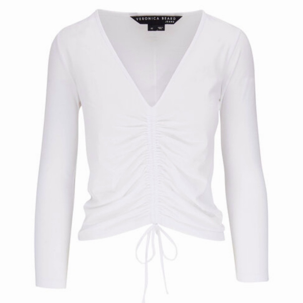VERONICA BEARD Kerr White Ruched Drawstring T-Shirt long sleeve NWT